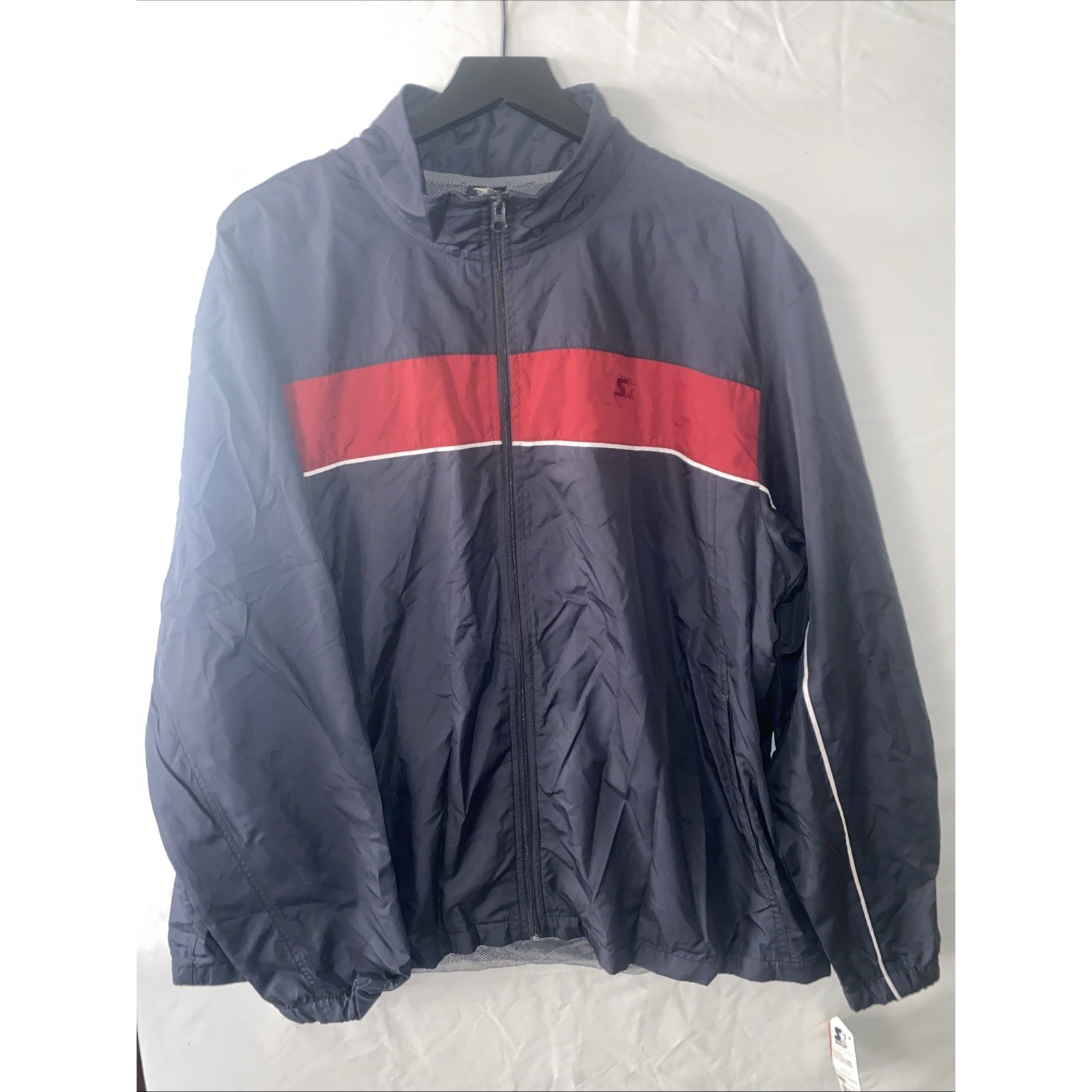 Vtg Starter Mens Sz 2xl Gray Red Stripe Full Zip Jacket Windbreaker Polyester
